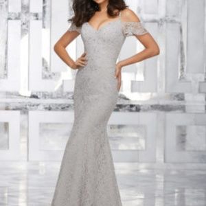 Long Lace Gown with Beaded Straps